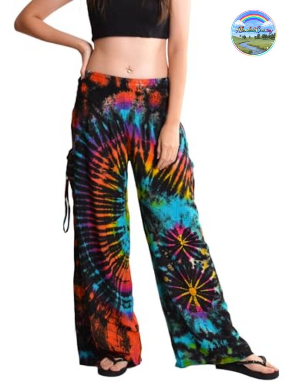 Cold Dyed Wide Leg Palazzo Tie Dye Yoga Pants, Rayon, High Rise, Cargo Pockets